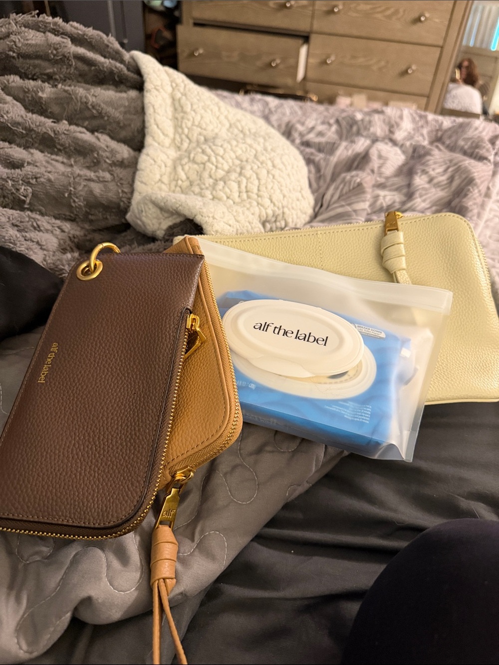 alf the label Two-Tone Brown & Tan Leather Wristlet Clutch